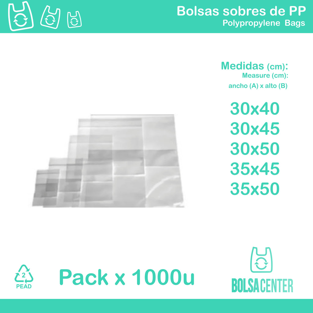 Pack de bolsas sobre de Polipropileno  x 1000u