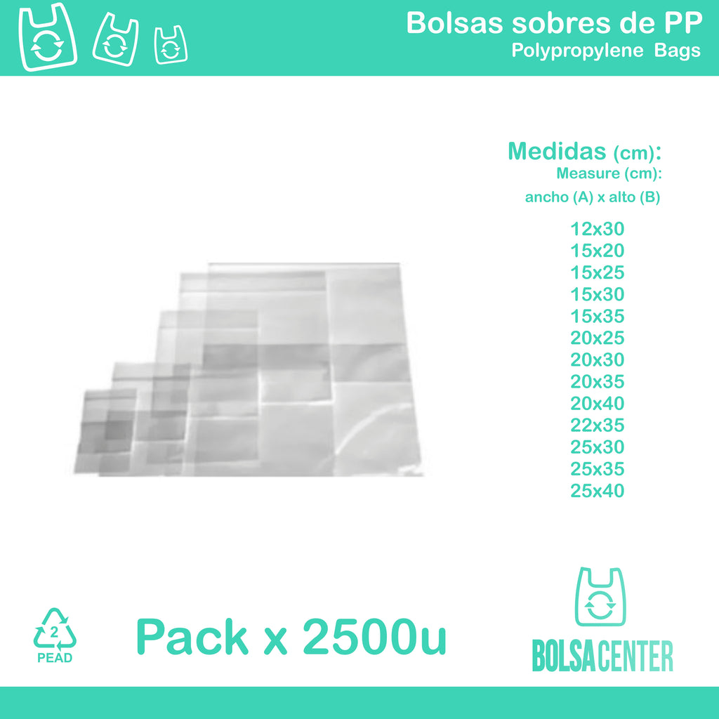 Pack de bolsas sobre de Polipropileno  x 2500u