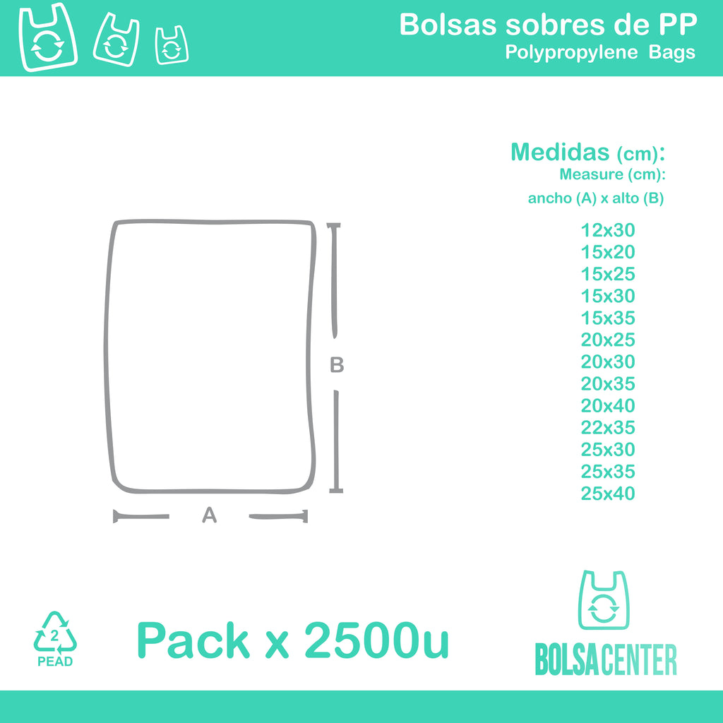 Pack de bolsas sobre de Polipropileno  x 2500u