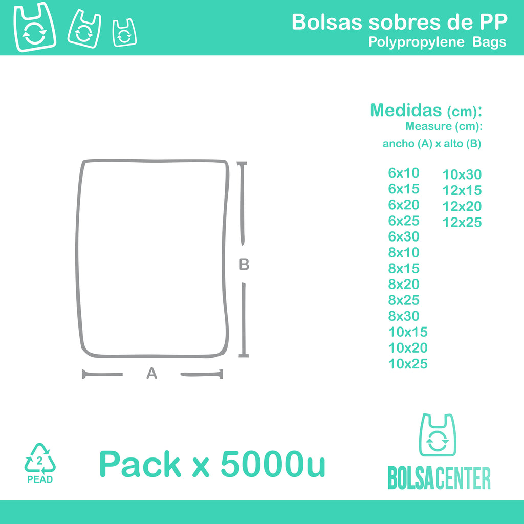 Pack de bolsas sobre de Polipropileno  x 5000u
