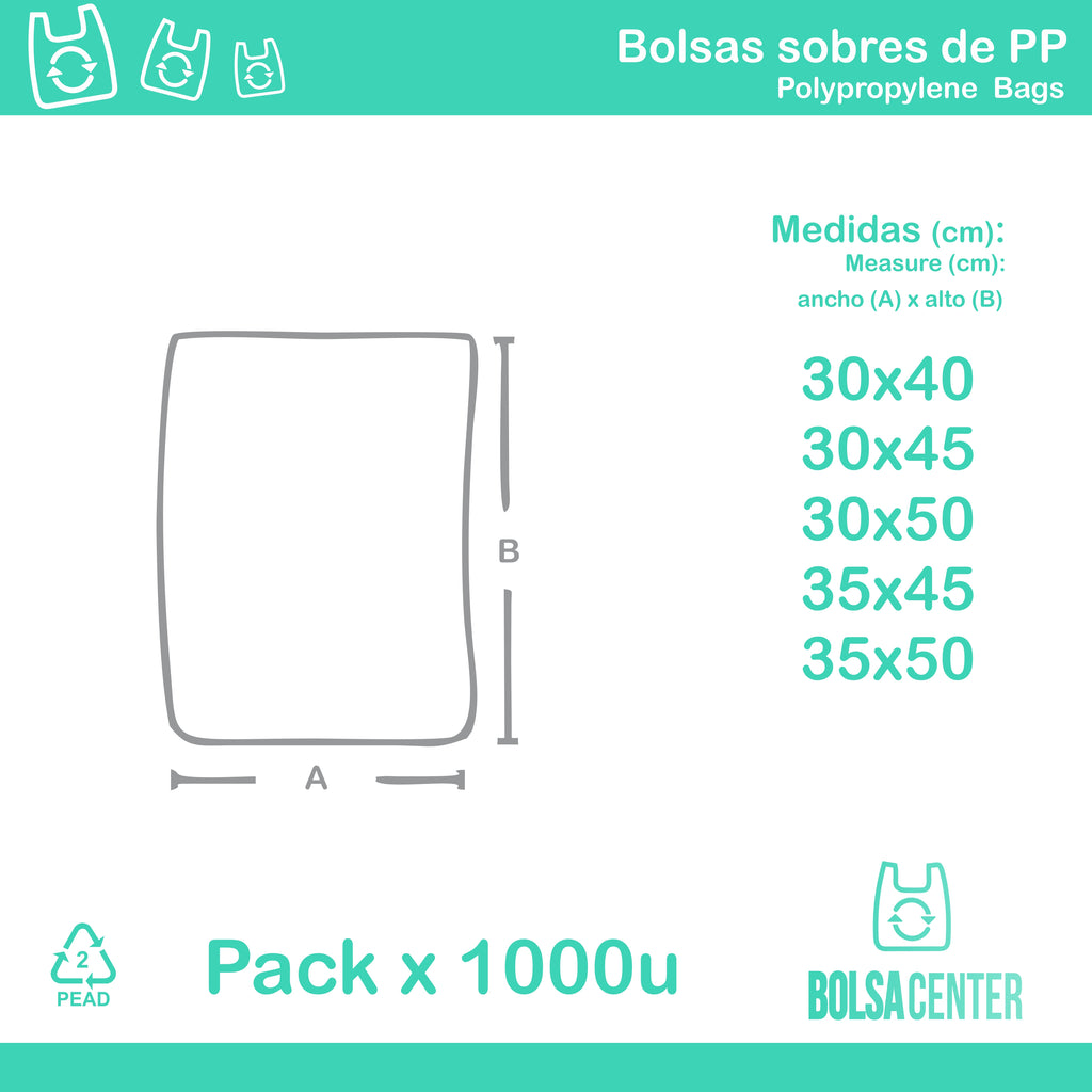 Pack de bolsas sobre de Polipropileno  x 1000u