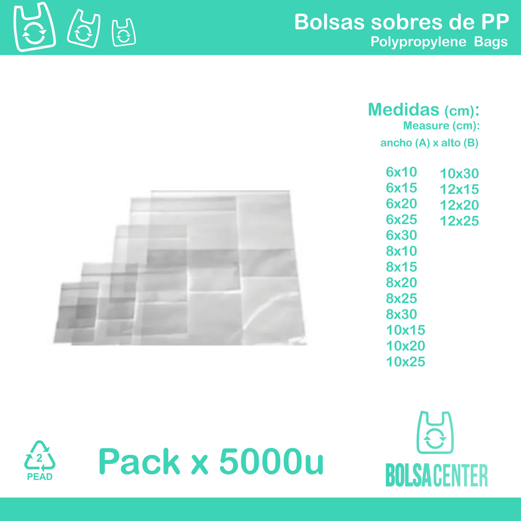 Pack de bolsas sobre de Polipropileno  x 5000u