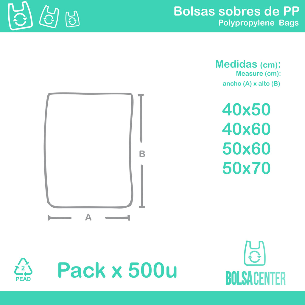 Pack de bolsas sobre de Polipropileno  x 500u